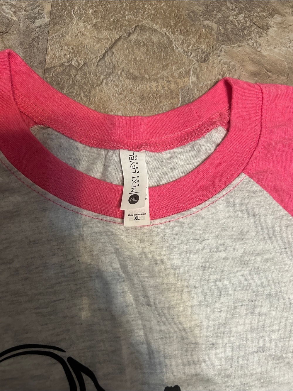 Next Level Apparel Gray Raglan Tee with Pink Sleeves - "Strong & Courageous" - Picture 2 of 2